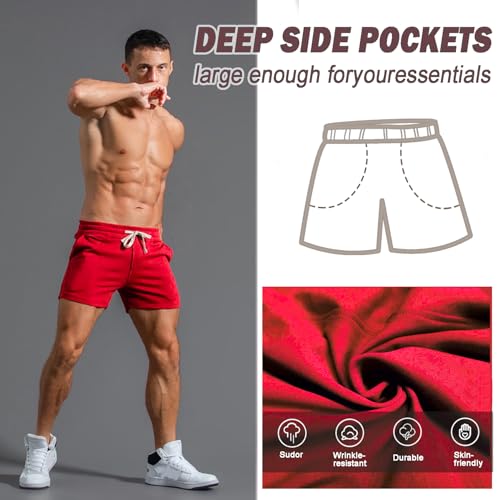 Image of Men 5.5 /7 Inch Cotton Sweat Shorts Men Cotton Workout Short with Pockets