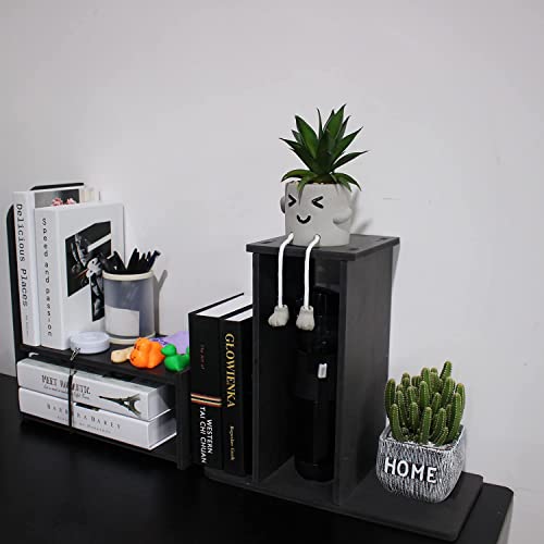 Image of YGYQZ Adjustable PVC Desktop Organizer Storage Rack - Black Desk Shelf for Office, Women, Dormitory & Home Decor
