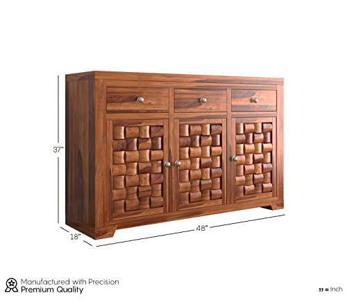 Image of Solid Sheesham Wood Cabinets & Sideboards for Living Room Bedroom (Reveka, Honey Finish)