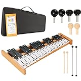 Eco Joy 27-Note Glockenspiel Xylophone Percussion Instrument Set – Tuned Aluminum Bars with Wooden Frame, Adult & Student Practice Bell Kit with 3 Head Types of Mallets and Carrying Case