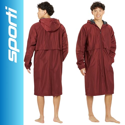 Image of Sporti Unisex Swim Parka with Comfort Plush Fleece Lining, Multi Pocket Zipper - Water Resistant Swim Coats for Women & Men