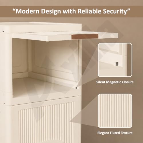Image of Foldable Plastic Wardrobe Organizer for Clothes | 4 Tier Stackable Storage Cabinet | Multipurpose Closet Organizer for Bedroom Living Room | Space Saving Plastic Cupboard Rack (Ivory)