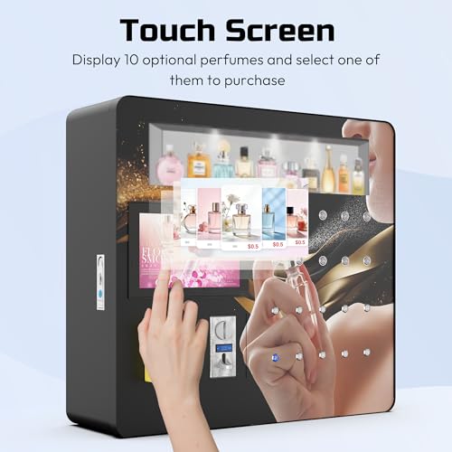 Image of Perfume Vending Machine, Wall Mounted Perfume Sprays Fragrance Dispenser with 10 Channels and Touch Screen, Coin Operated and Credit Card Payments, Suitable for Hotels, Malls, Bars