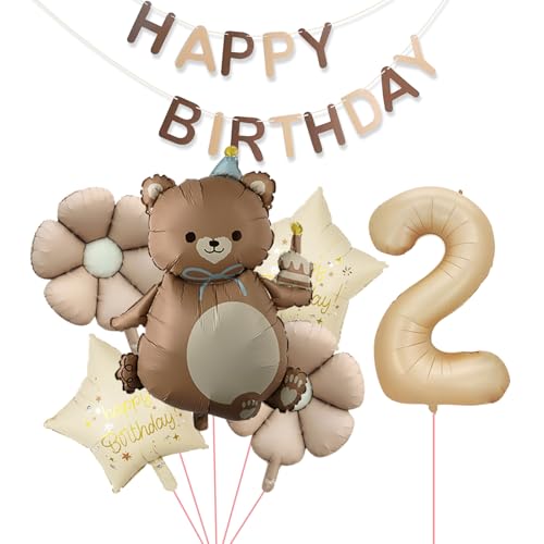 Ovanda Bär Geburtstagsdeko 2 Jahr Junges, 7 Stück Bär Folienballon Set,...