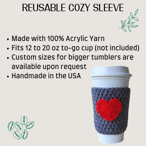 Reusable To Go Cup Cozy Sleeve (Grey With Red Heart) #TOP3