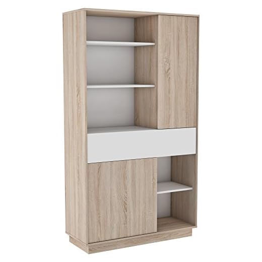 Miroytengo Aparador Alto Cocina Mueble microondas Auxiliar Blanco y Roble Puertas cajón y Huecos 181x101