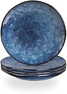 vicrays Porcelian Round Dessert Plate, 20.3 cm, Round, Microwave, Oven, Dishwasher Safe, Scratch Resistant, Porcelain Fluted Suitable for Salad, Fruit, Snack, Home, Party, Set of 4 (Coral Blue)