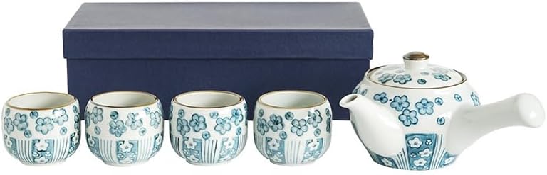 Japanese kyuusu Tea Set - Porcelain Traditional kyuusu Tea Pot 12fl oz and Four Tea Cups 3.3fl oz Tea Set(Sakura)