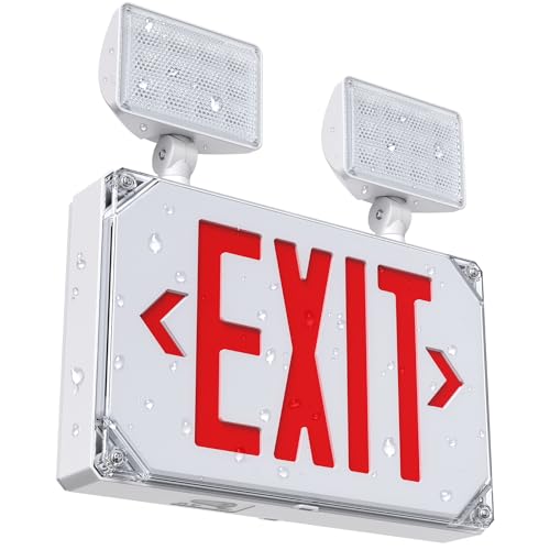 Wet Location Emergency Exit Signs with Adjustable Lights Battery Backup,