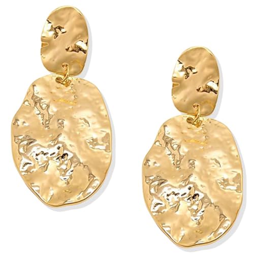 Image of 1 Pairs Chunky Gold Earrings,Vintage Hammered Chunky Gold Earrings for Women,Large Long Teardrop Pleated Dangling Earings,Big Fashion irregular dangle Jewellery for Women and Girls