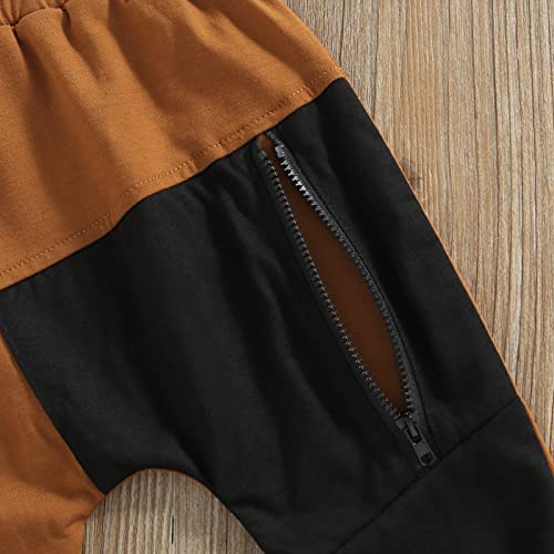 Amnnchya Toddler Baby Boy Harem Pants Kids Striped Patchwork Elastic Waist Trousers With Zip Fashion Jogger Pant Leggings (Brown Black,4-5T) #TOP3