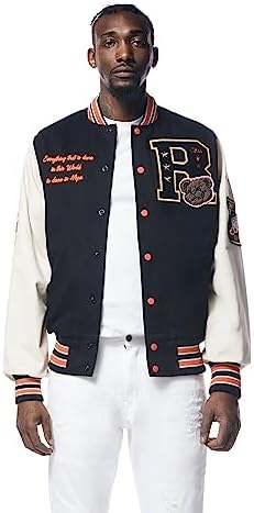 Smoke Rise Unisex All Star Varsity Jacket Hipster Urban NYC Utility Outerwear, Fur Jacket and Wool Melton Jacket (Black, L, l)