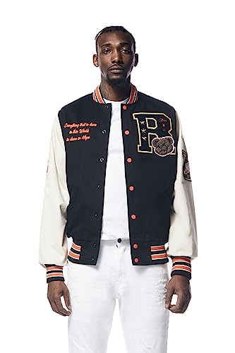 Smoke Rise Unisex All Star Varsity Jacket Hipster Urban Nyc Utility Outerwear, Fur Jacket And Wool Melton Jacket (Black, L, L) #TOP3