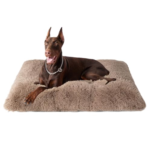EHEYCIGA Fluffy Dog Crate Bed, Plush XX Large Dog Pillow, Camel