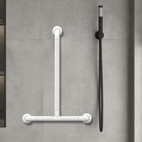 T Shaped Grab Bar for Elderly for Wall, 16x28 Inch Angled Grab Bar with and Luminous Rings, Handicap Grab Bar for Shower, Grab Bar Extension, Non-Slip Toilet Safety Rail, 660lbs, White Cover