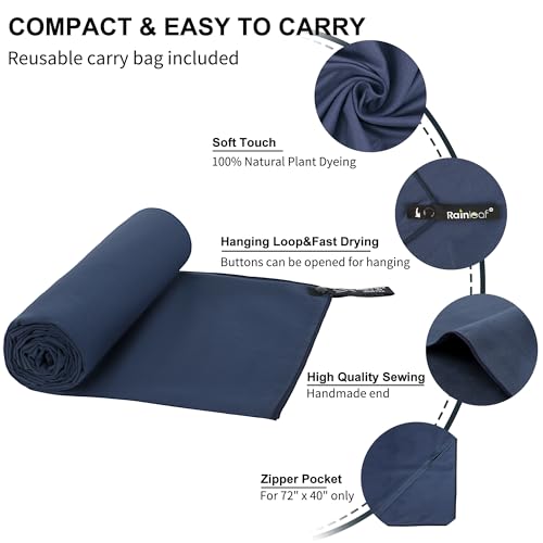 Image of Rainleaf Microfiber Towel Perfect Travel & Gym & Camping Towel. Quick Dry - Super Absorbent - Ultra Compact - Lightweight. Suitable for Trip, Beach, Shower, Backpacking, Pool