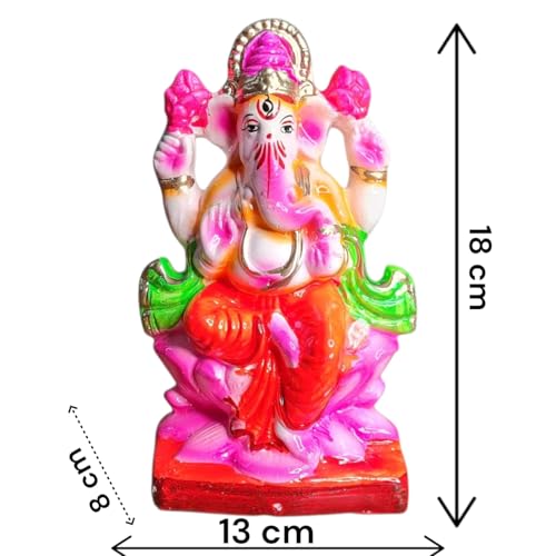 Image of SAUDEEP INDIA 6 Inch Colored Mitti Ganesh Idol for Ganesh Chaturthi | Eco-Friendly Handcrafted Clay Ganpati Murti for Visarjan | Biodegradable Painted Ganesha Statue for Home Decor & Pooja