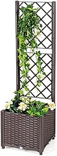 COSTWAY Garden Planter with Trellis, Weather-Resistant Trough Grow Box Flower Pot with Self-Watering Device and Drainage Holes, Indoor Outdoor Raised Bed for Climbing Plant Vegetable(40x40x135cm)