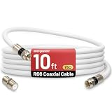energeaster 10FT RG6 Coaxial Cable with F-Type Connector, White Coax Cable