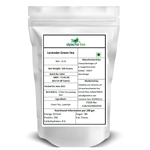 Image of Siyacha Tea Lavender Green Tea, 100 Grams, 100% Whole Leaf For stress Relief, Good Sleep and Relaxation, Natural Stress Buster, Refreshing Beverage Makes 50 Cups (approx)