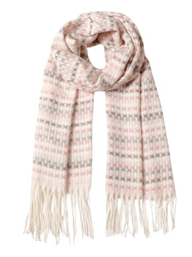 OYOANGLE Women's Plaid Print Fringe Trim Scarf Rib Knit Soft Winter Warm Scarves Shawl