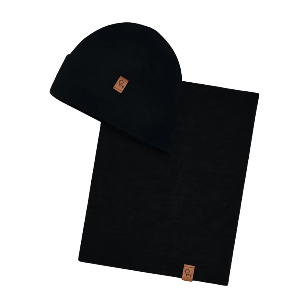 menique Herren 100% Merinowolle Beanie & Schlauchschal Set, Dünn und Weich | Atmungsaktive Thermomütze und Loop Schal, für Skifahren Joggen Wandern, leichter Halswärmer, temperaturregulierender Komfort