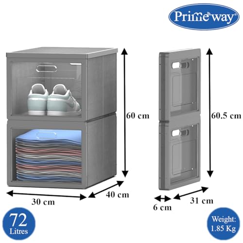 Image of Primeway PP Non Woven Fabric Collapsible Cabibox with Transparent Door | Folding Closet Organizers | Stackable Storage Bins | Home Office use | 30x40x60cm | 72 Ltr | X-Large | 2 Unit Box