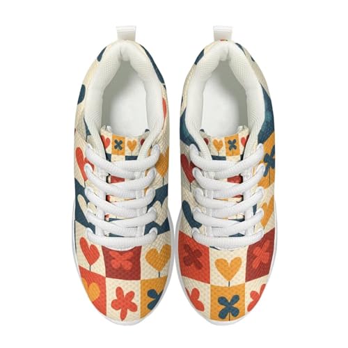 Heart Kids Sneakers Girls Lightweight Breathable Mesh Training Lace Up Shoes Athletic Walking Running Tennis Shoes for Little Kid Size11.5-13/ Big Kids Size1-34