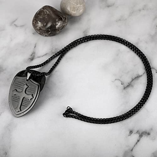 Rehoboth Mens Stainless Steel Shield Cross Pendant Necklace Shield Armor Pendant Chain 24 Inch for Women Men Black — view 3