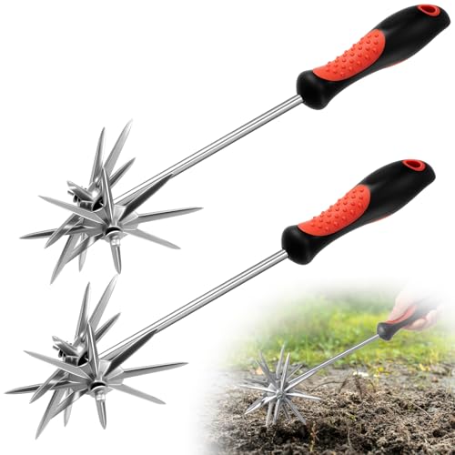 Lanties 2 Pack Hand Cultivator Tiller Garden Tool Manual Rotary Short Hand-held Tiller Digging Soil Loosener for Softer Soils and Lawns Loosening Pulling Weed