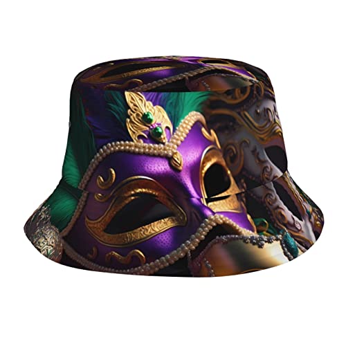FYCFSLMY Mardi Gras Masks Bucket Hats for Men Women Funny Fashion Fisherman Caps for Beach Sun Protection