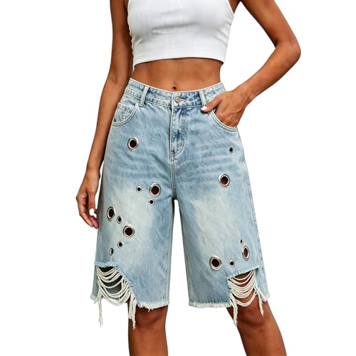 Jorts bermuda en jean pour femme à taille haute et coupe ample style Harajuku
