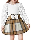 Picture of Arshiner Toddler Girl Spring Autumn Outfit Bubble Puff Sleeve Shirt Top Mini Pleated Skirt Set Kids Girl 2Pcs Clothes 4T 5T