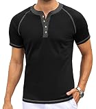 HANXMEN Men's Henley Shirts Casual Slim Fit Basic Short Sleeve Fashion Summer Solid Color Muscle Tee