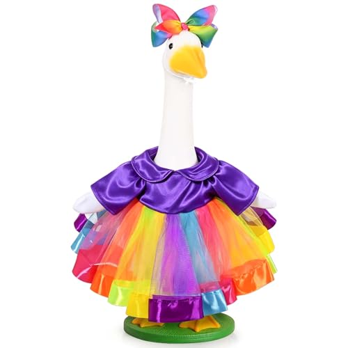 Pride Month Goose Outfit Set Rainbow Tutu Dress with Bow Headband for 23 Inch Porch Goose for Outdoor Lawn Yard Garden Happy Pride Yard Decor