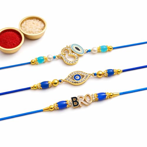 Image of Jaipur Ace Designer Kundan Rakhi with Lumba for Bhaiya Bhabhi | Premium Raksha Bandhan Thread for Brother & Sister-in-Law | Fancy Stone Work Bracelet with Tassel | Traditional Festival Gift (SET OF 3)