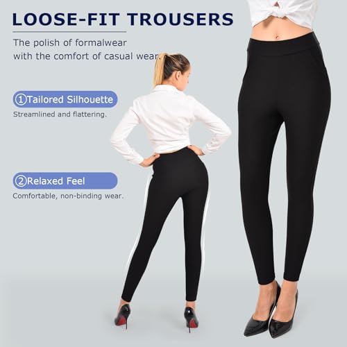 Image of Ginasy Dress Pants for Women, Pull-On Business Casual Leggings | Classic Colors; High-Rise Tummy Control; Stretch Knit Fabric; Pull-On Fit with Functional Pockets