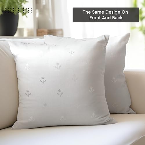 Image of Encasa XO Silver Foil Cushion Covers, Pillow Cases, No Inserts Grey | 16 inchx16 inch | Heavyweight Satin Weave | Concealed Zipper | Machine Washable | Set of 2