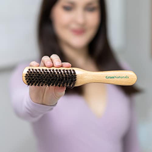 Grannaturals Boar Bristle Slick Back Hair Brush - Soft/Medium Smoothing Hairbrush To Style, Polish, & Lay Hair Down Flat To Create A Sleek Frizz Free Hairstyle For Women And Men thumb #6