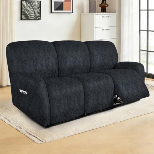Image of ANARACHON Leather Look Recliner Couch Cover 8-Piece Recliner Sofa Slipcovers 3 Seater for Reclining Couches Furniture Protector Spandex Fabric Washable (Recliner Sofa, 03Navy Blue)