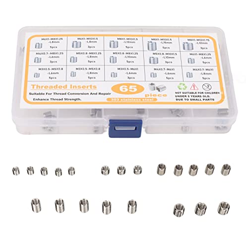 Inserto roscado de 65 uds, tuerca de rosca interna de M3-M8, mangas de reparación de rosca de acero inoxidable, tuercas reductoras con caja de plástico Cover