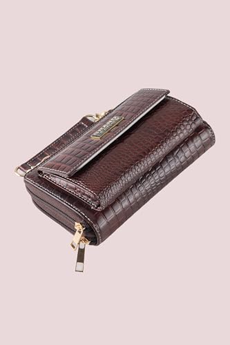 Image of BRAND LEATHER Genuine Leather Clutch Handbags for Women trendy Ladies Purse Wallet for Party Wedding handheld bags for women small size (CROCO BROWN)