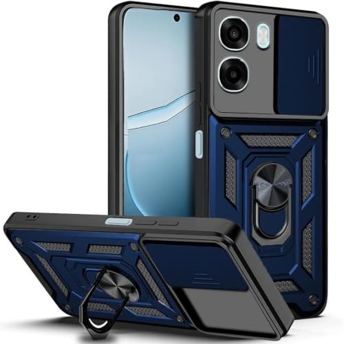 Image of SPAZY CASE iQOO Z11 5G Back Cover |Heavy Duty Hybrid Case with 360 Degree Rotating Finger Ring Holder + Slider Shutter Camera Protection Case (Blue)