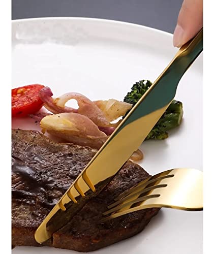 Image of aDai Combo Set of 40 Premium Gold Cutlery - Stainless Steel Luxury Dinnerware Tableware - Round Edge Serving Spoon Fork Knife - Reusable Mirror Finish for Home Kitchen Dining Table and Gift