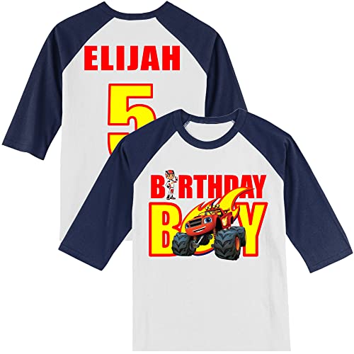Personalized Blaze Monster Truck Birthday Shirt | Monster Truck | Personalized with Name and Age | Unisex 3/4 Sleeve Raglan T-Shirt2