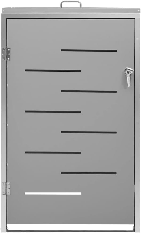 Single Wheelie Bin Shed Stainless Steel Garbage Bin Surround 27.2"x30.5"x44.3" Outdoor Trash Can Enclosure with Locking System and Easy Assembly for Backyard Waste Container Storage