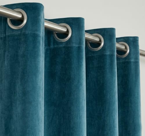 Image of Amazon Brand - Solimo Velvet Curtain Set of 2 (52x108 Inch) Plain Door & Window Curtains for Living Room & Bedroom |75% Light Blocking, Eyelet Curtains for Home Decor in Teal Color (4 feet x 9 feet)