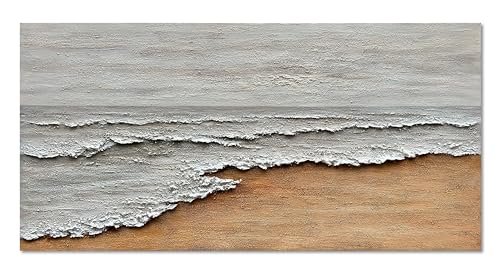 Diathou Art Hand-Painted Yellow and White Ocean Beach Landscape Oil