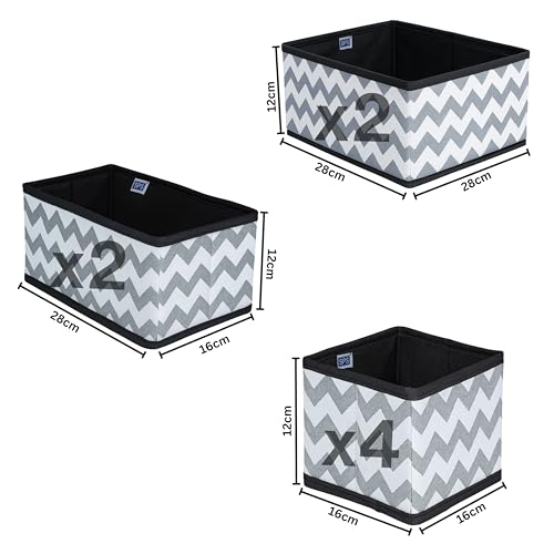 Image of Skrill 8-Piece Foldable Cloth Storage Box Set | Cube Baskets, Bins & Dividers for Closet & Dresser Drawer Organization | Storage for Shirts, Pants, Underwear, Bras, Socks & More (Zigzag Waves Grey)