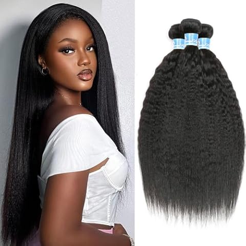 Kinky Straight Human Hair Bundles 18 20 22 Inch Sew In Bundles Yaki Straight 100% Brazilian Human Hair 3 Bundles Black Bundles Human Hair 100% Unprocessed Human Hair Bundles Yaki For Black Women Cover